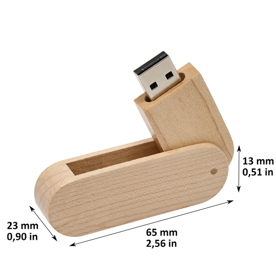 Memoria USB en madera Memok Color natural capacidad 16 GB, pack 100 unds.