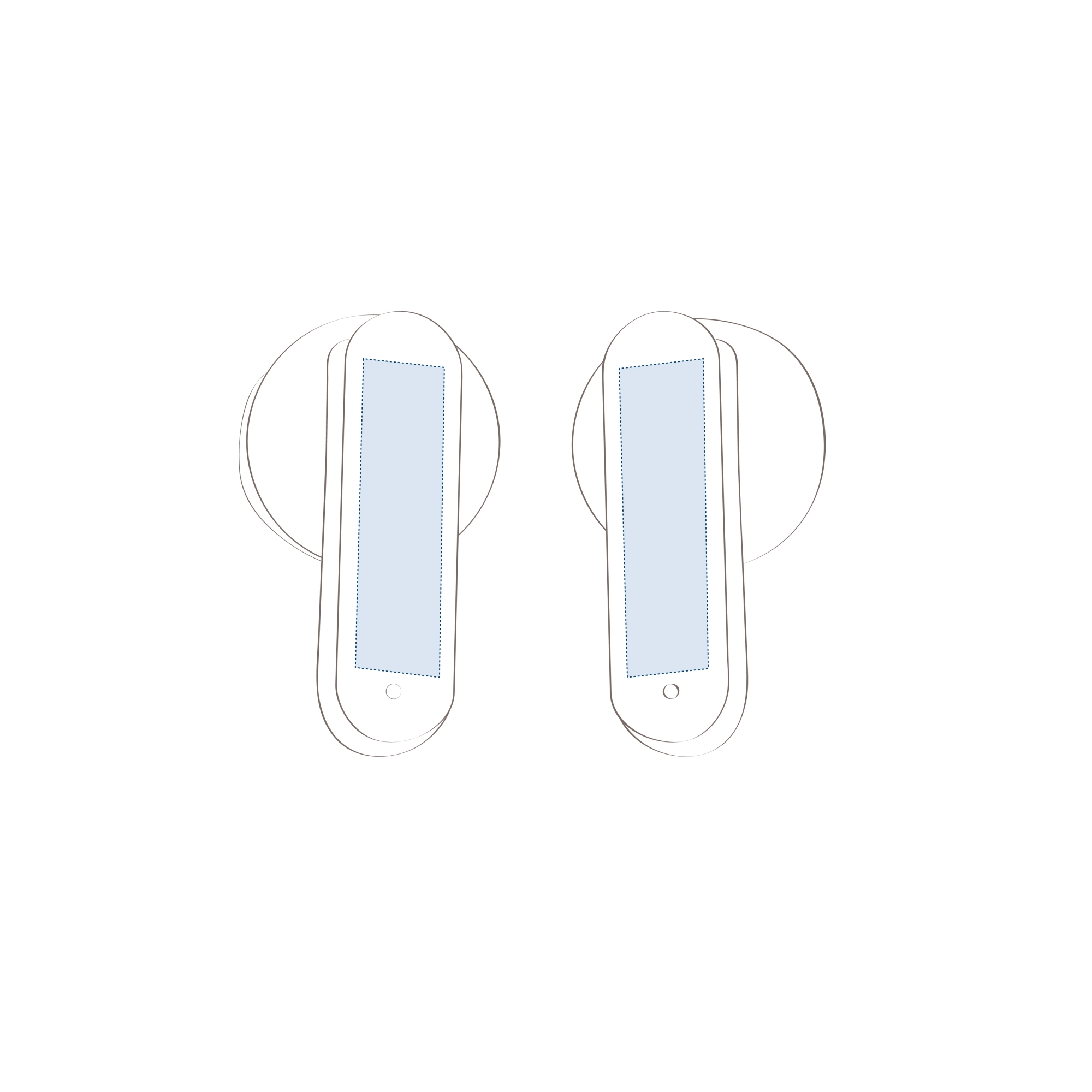 Impresión digital en el lateral de ambos auriculares (20 x 5 mm)